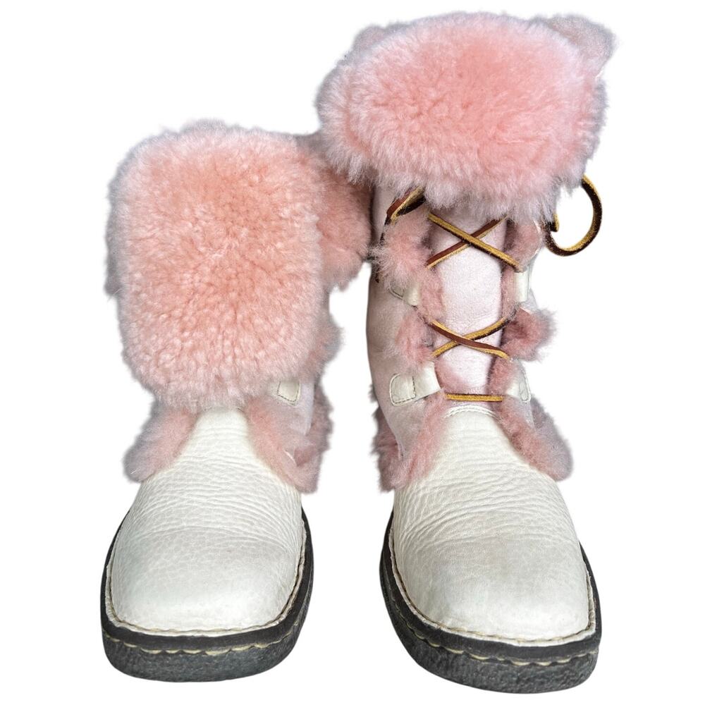 Born Women’s Pink Shearling Cream Leather Winter Boots Size US 9 - Picture 7 of 10